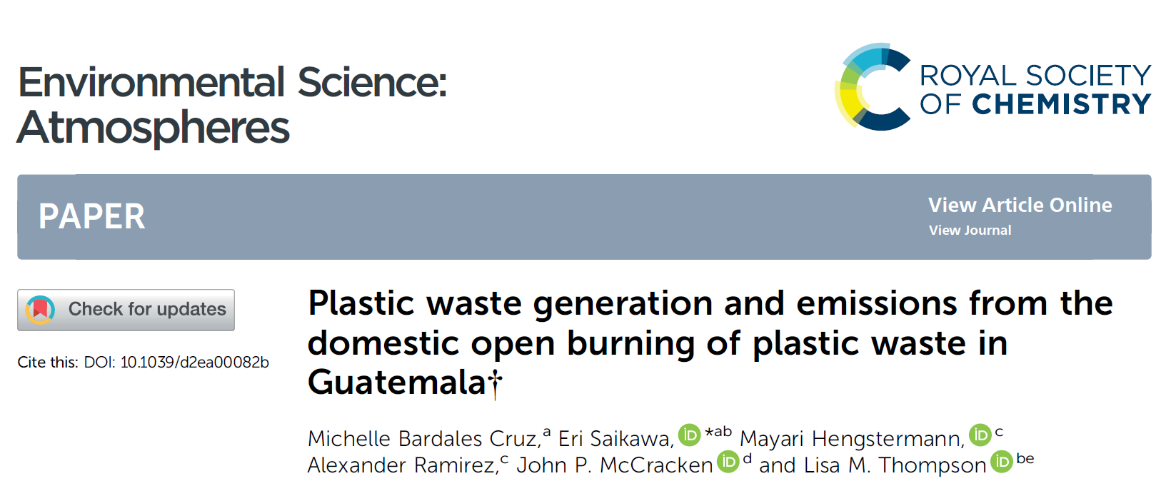 Plastic waste generation and emissions from the domestic open burning of plastic waste in Guatemala
